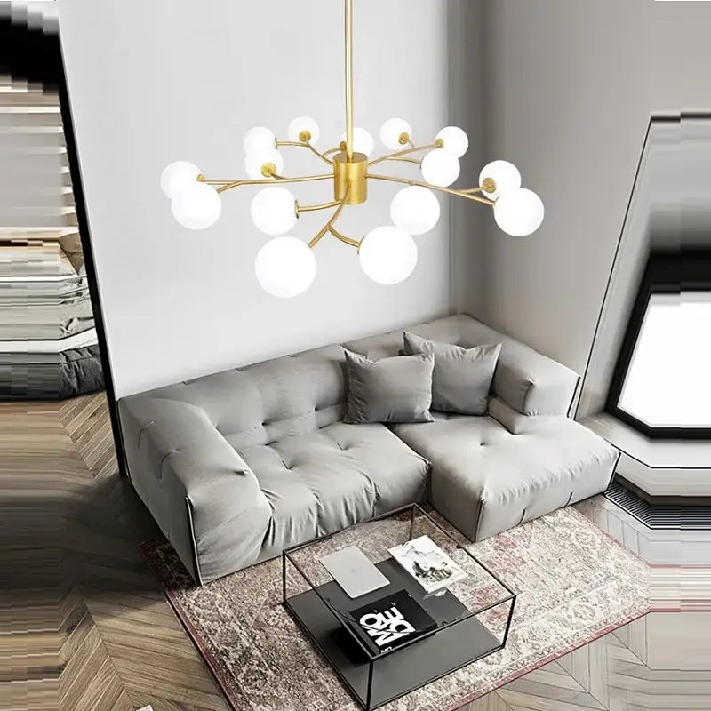 Nordic gold & black glass ball molecule chandelier dining room light