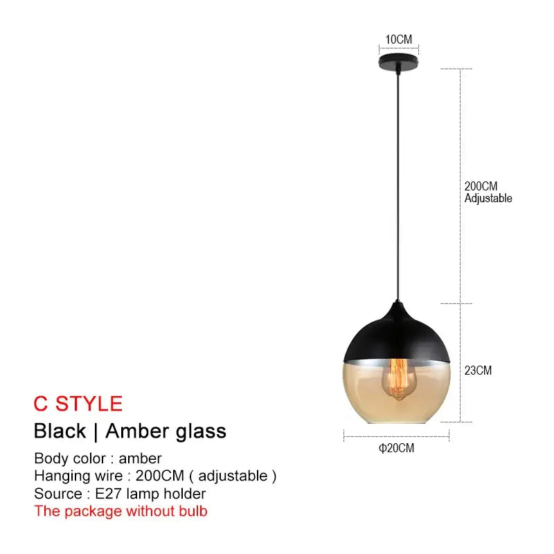 Modern black glass pendant lights for dining room set of 2