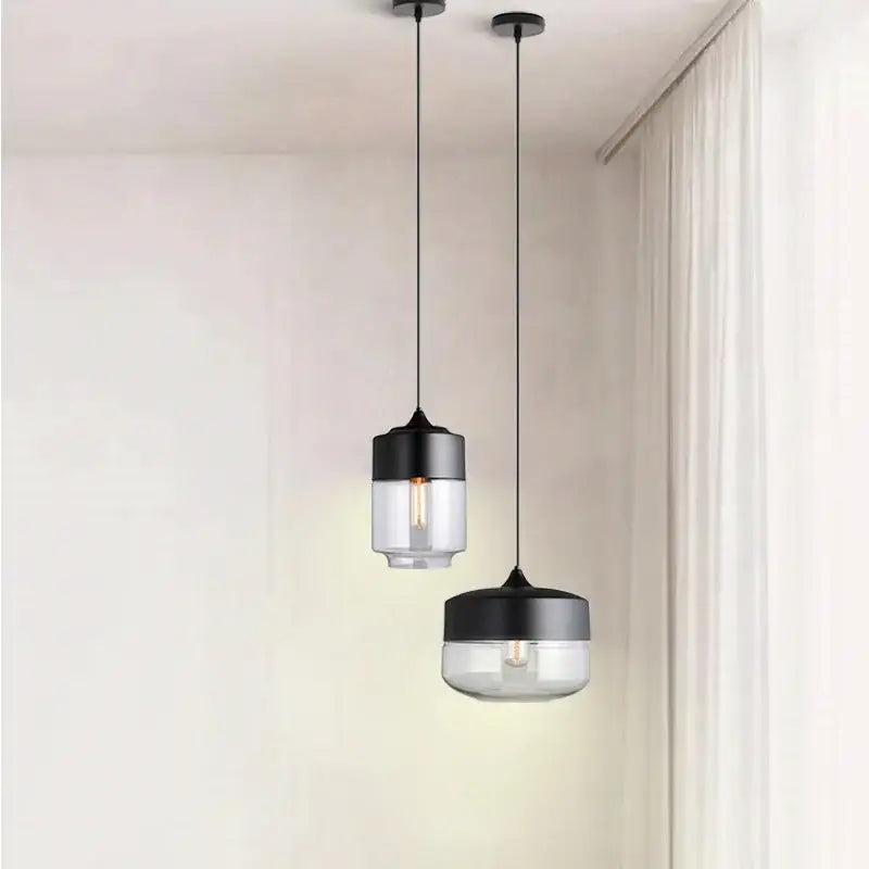 Modern black glass pendant lights for dining room set of 2