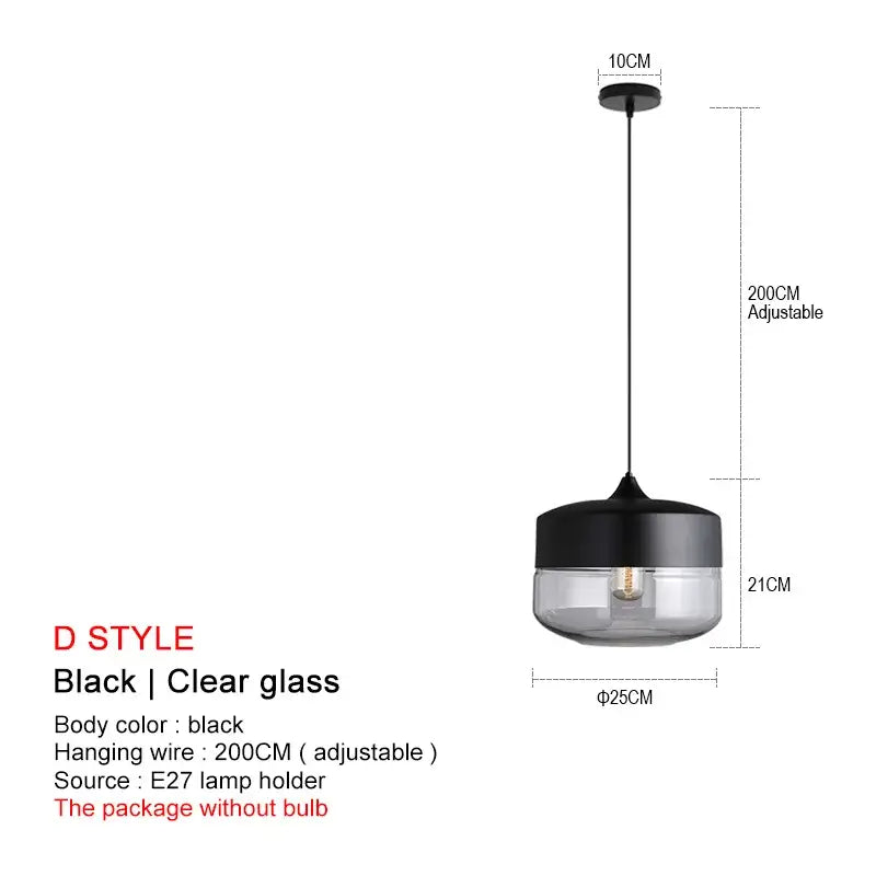 Modern black glass pendant lights for dining room set of 2