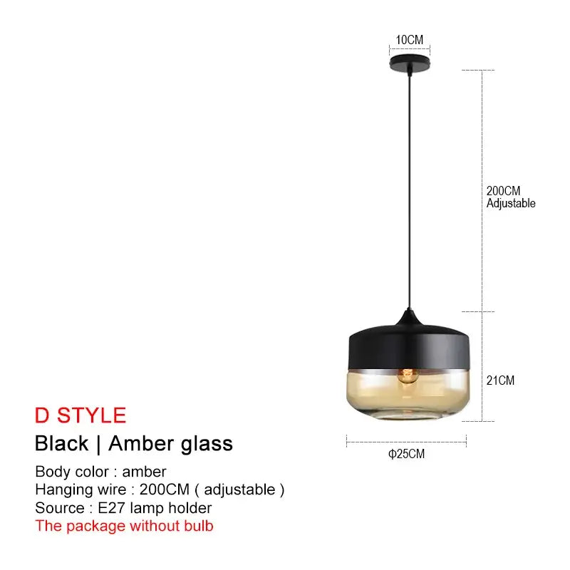 Modern black glass pendant lights for dining room set of 2