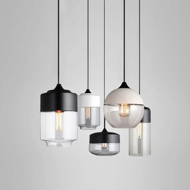 Modern black glass pendant lights for dining room set of 2