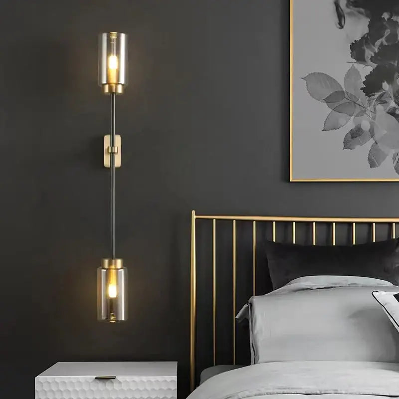Modern brass and black glass wall lamp living room sconce