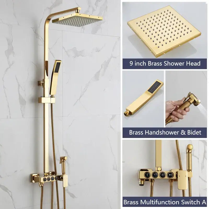 Modern black & gold shower faucet set bathroom rainhead system