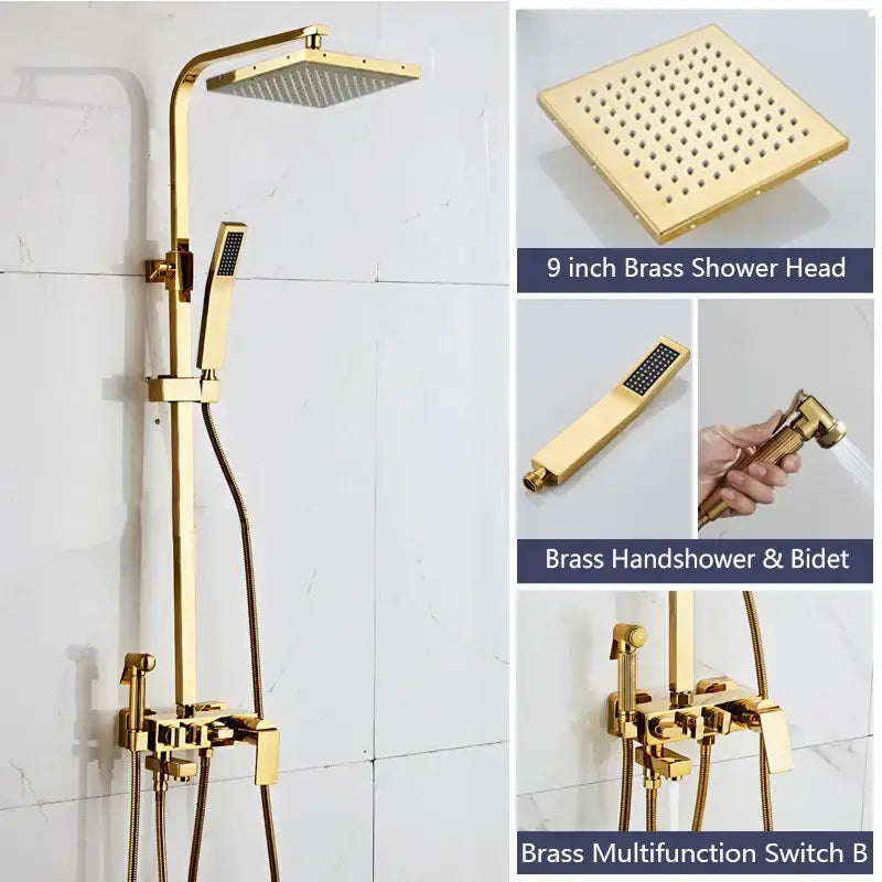 Modern black & gold shower faucet set bathroom rainhead system