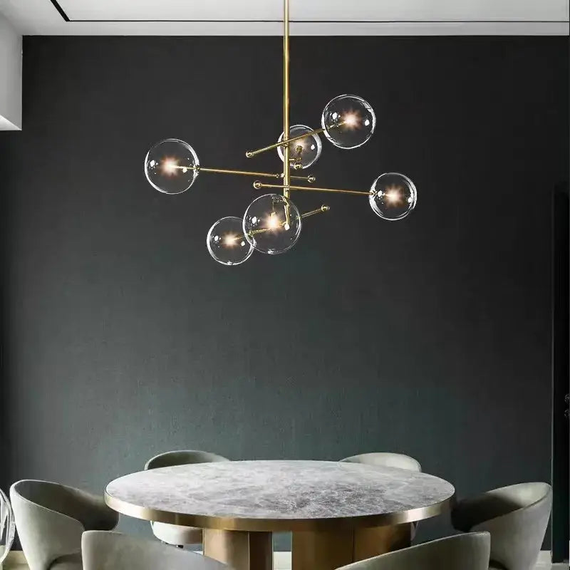 Vintage black gold brass chandelier dining room glass globe light