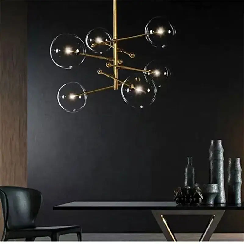 Vintage black gold brass chandelier dining room glass globe light