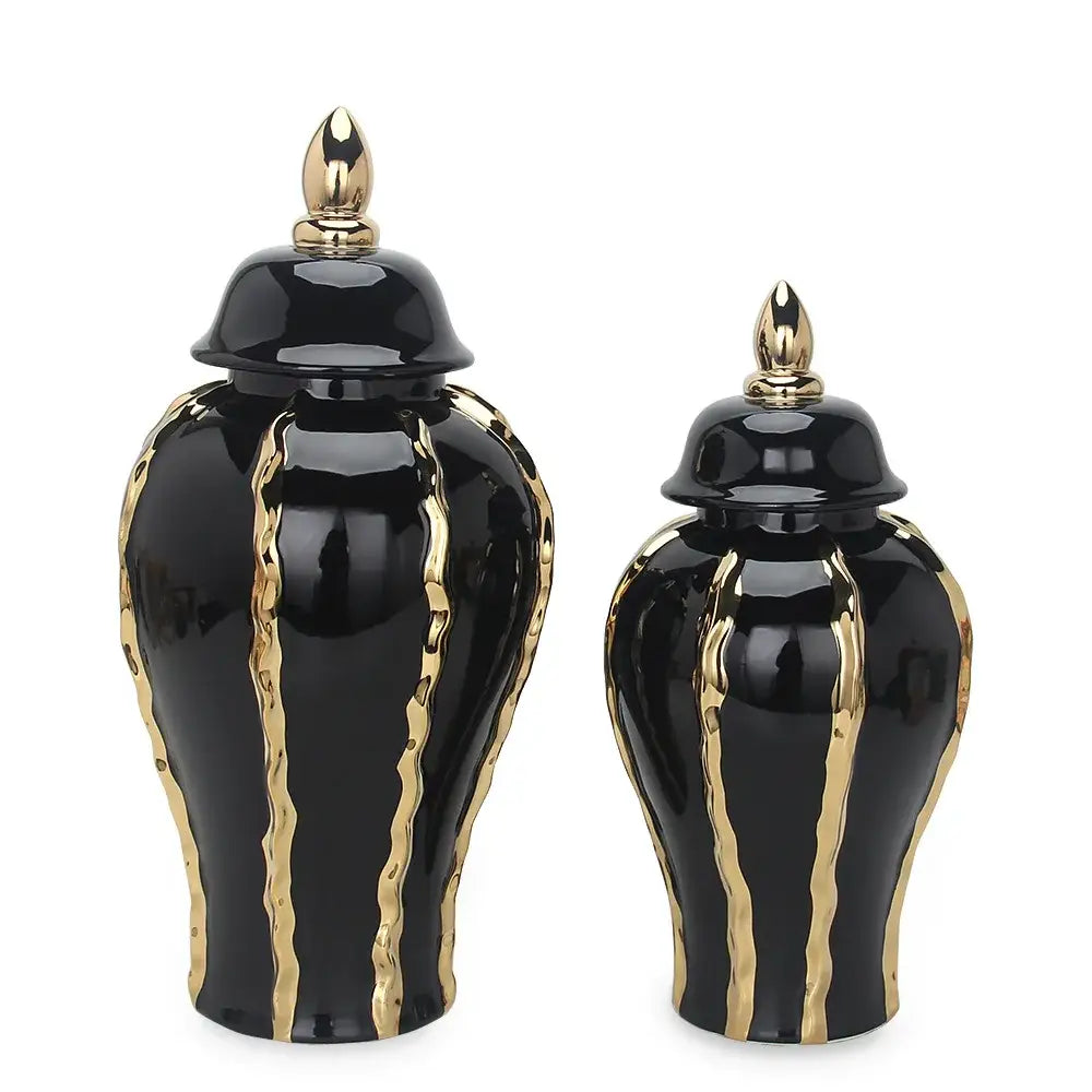 Vintage black & gold ceramic pot vintage bottle flower vase living room