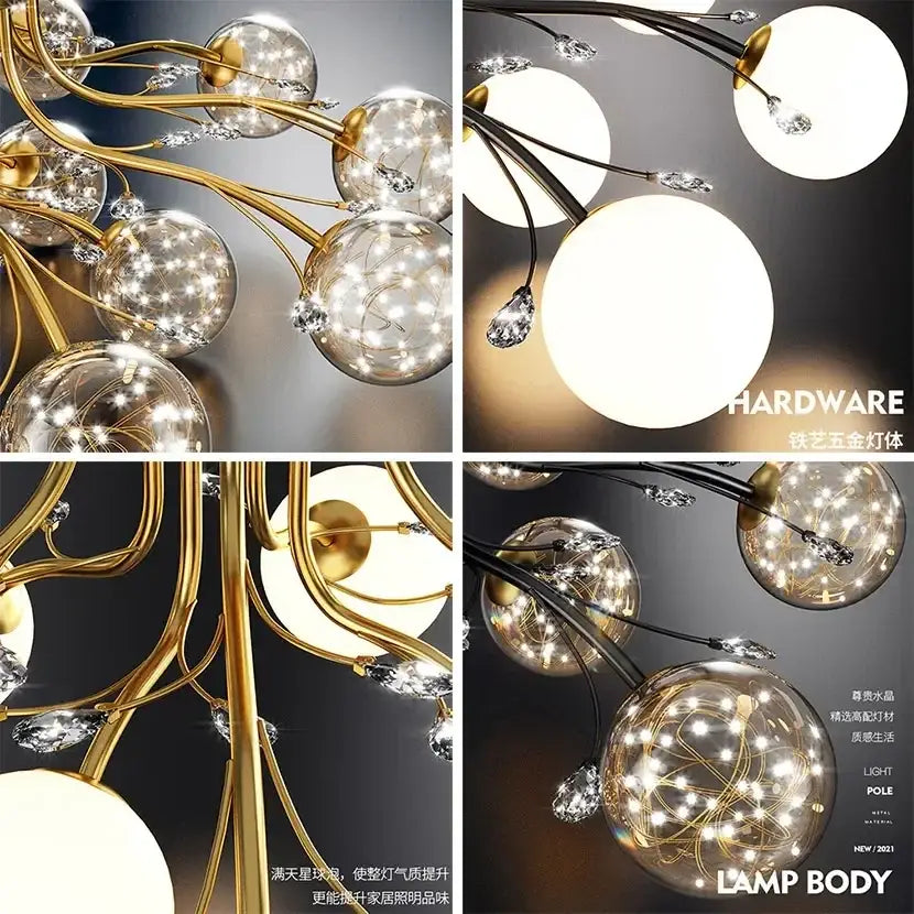 Decorbites black gold chandelier clear star glass dining room light