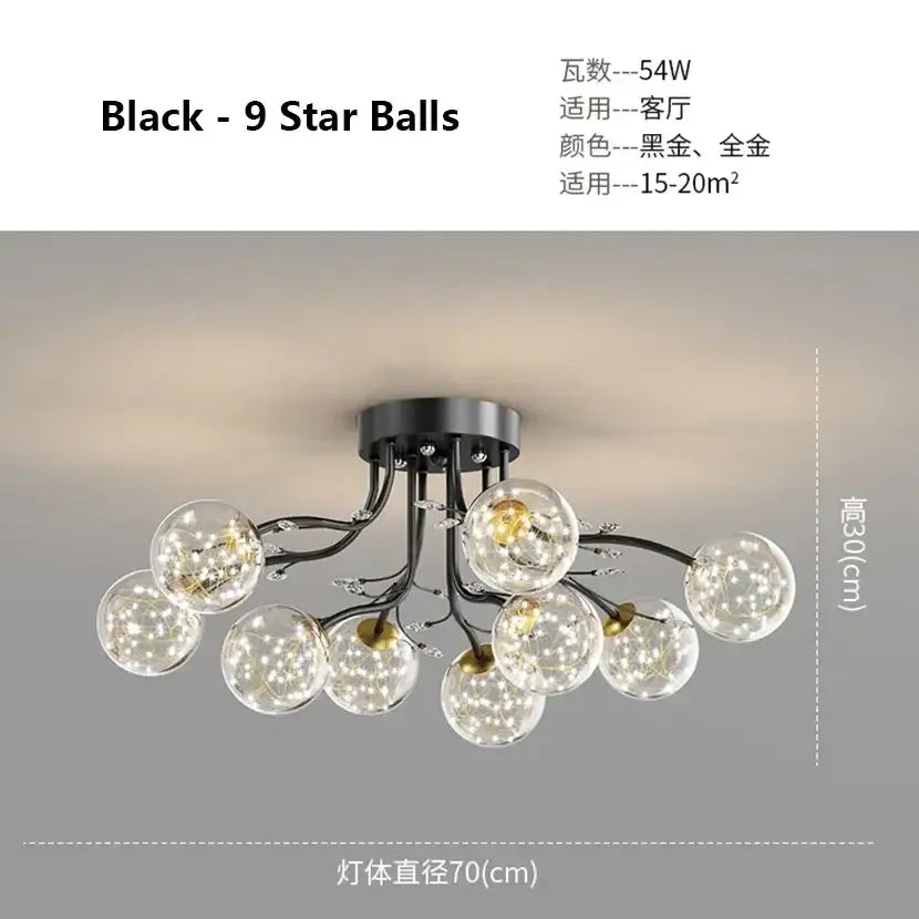 Decorbites black gold chandelier clear star glass dining room light