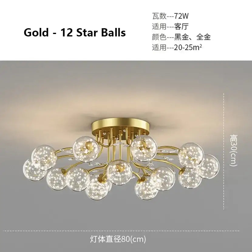 Decorbites black gold chandelier clear star glass dining room light