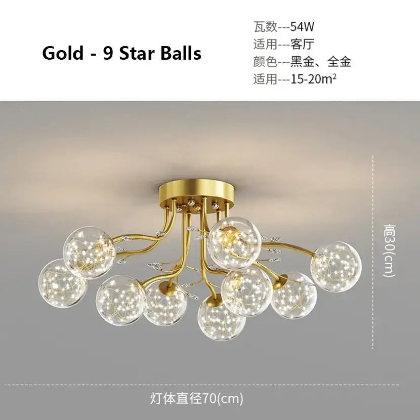 Decorbites black gold chandelier clear star glass dining room light