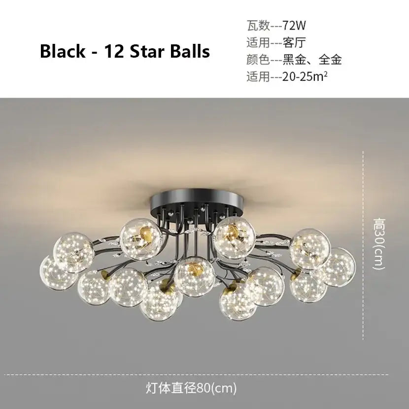 Decorbites black gold chandelier clear star glass dining room light