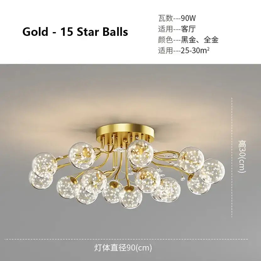 Decorbites black gold chandelier clear star glass dining room light