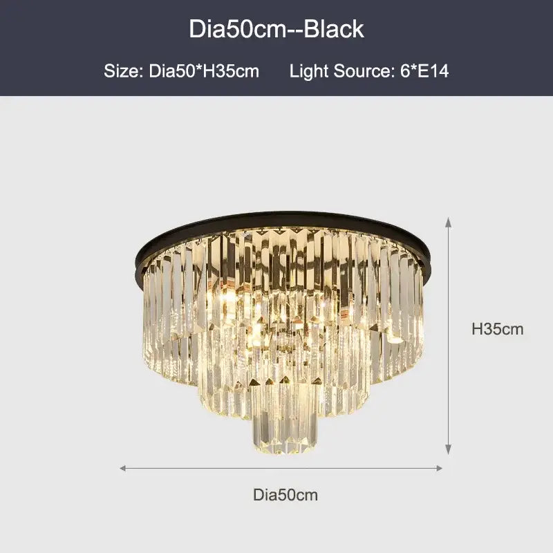 Modern black gold crystal ceiling chandelier for living room