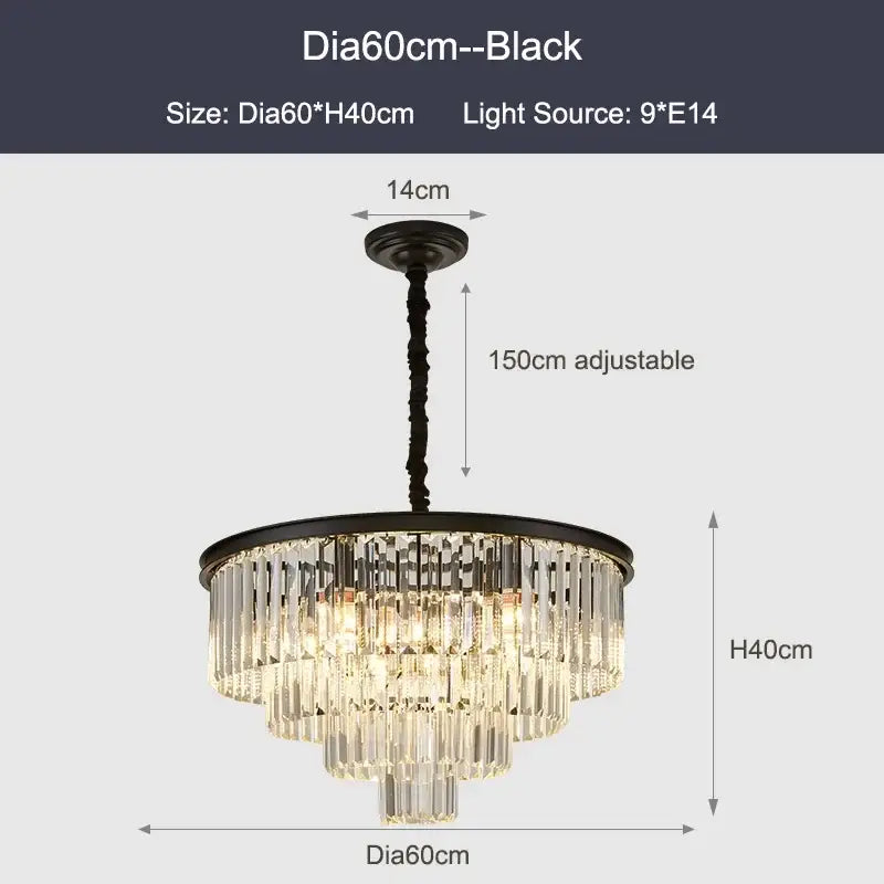 Modern black gold crystal ceiling chandelier for living room