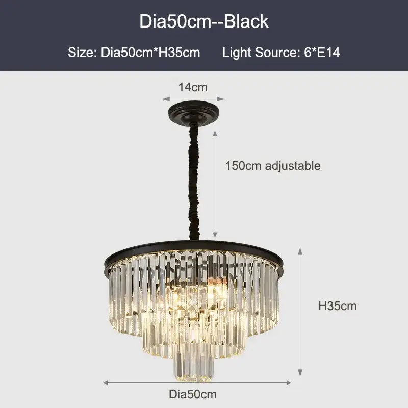 Modern black gold crystal ceiling chandelier for living room