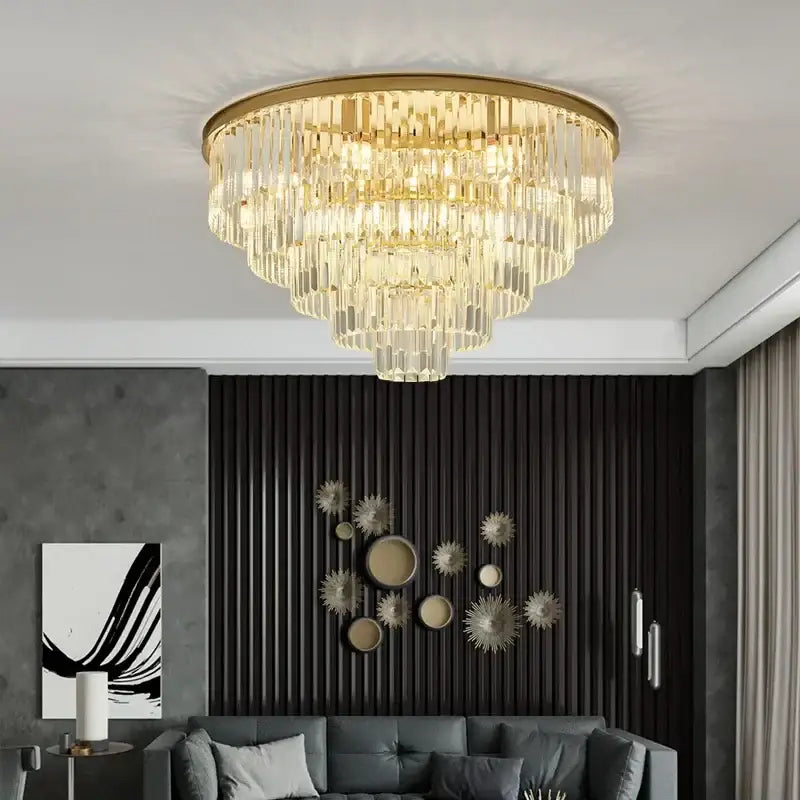 Modern black gold crystal ceiling chandelier for living room