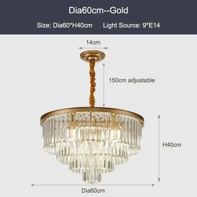 Modern black gold crystal ceiling chandelier for living room