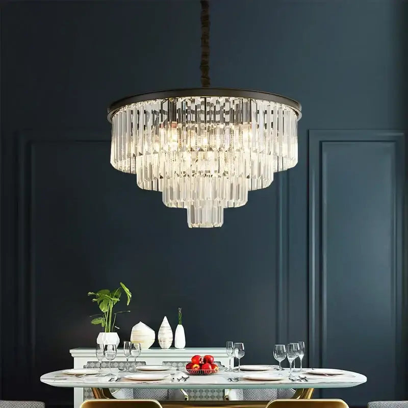 Modern black gold crystal ceiling chandelier for living room