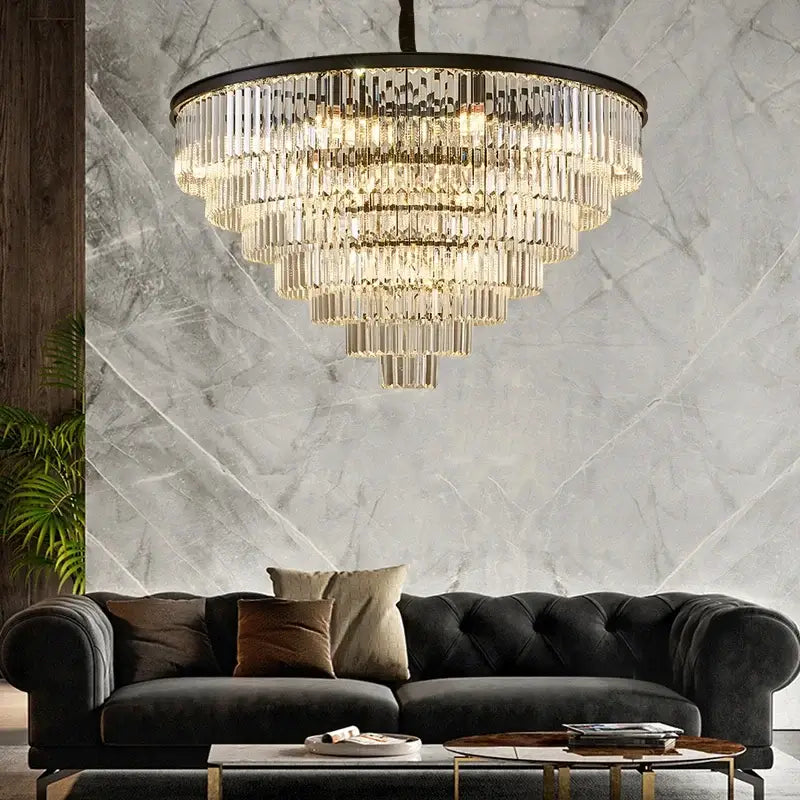 Modern black gold crystal ceiling chandelier for living room