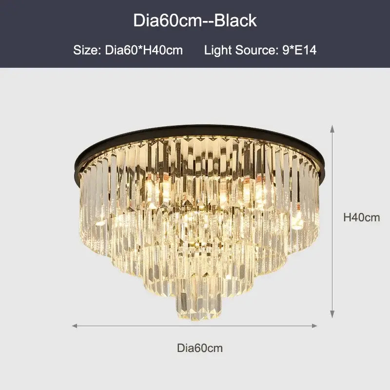 Modern black gold crystal ceiling chandelier for living room