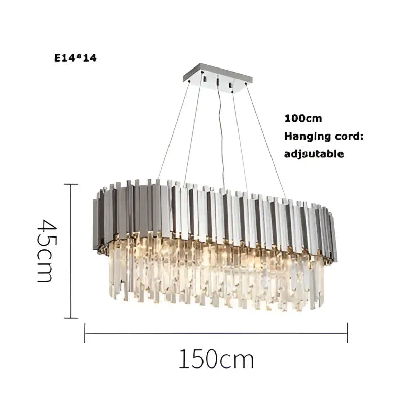 Modern black & gold crystal oval led chandelier dining room light