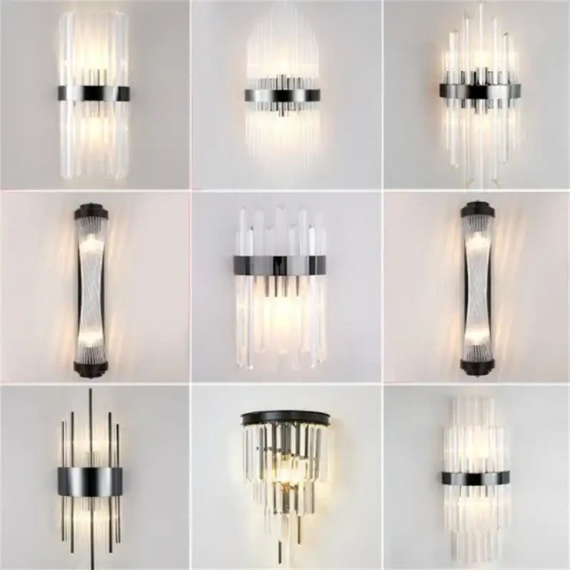 Modern black & gold crystal wall lights for bedroom living room