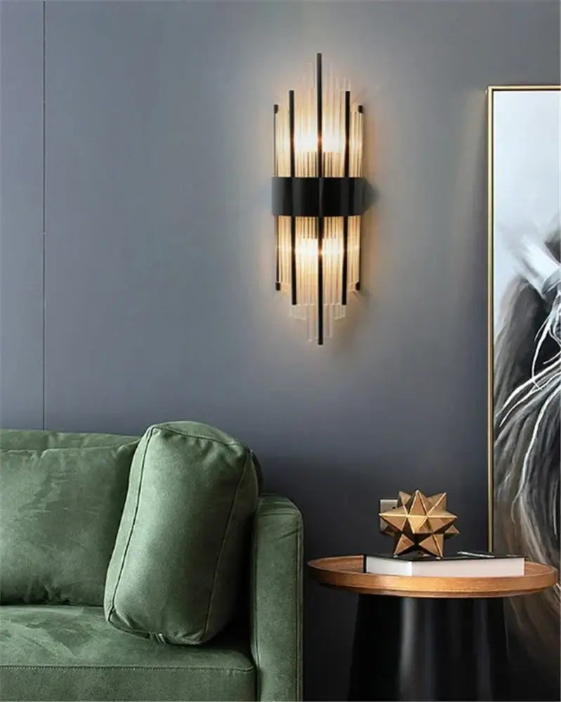 Modern black gold crystal wall sconce – bedroom led light