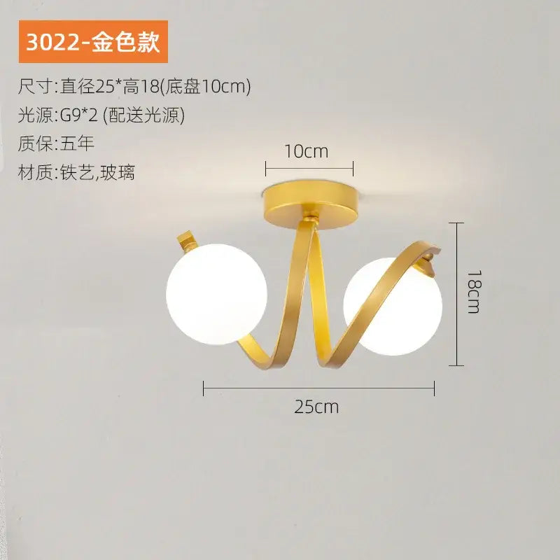 Modern black & gold glass ceiling light entryway twisted metal arms