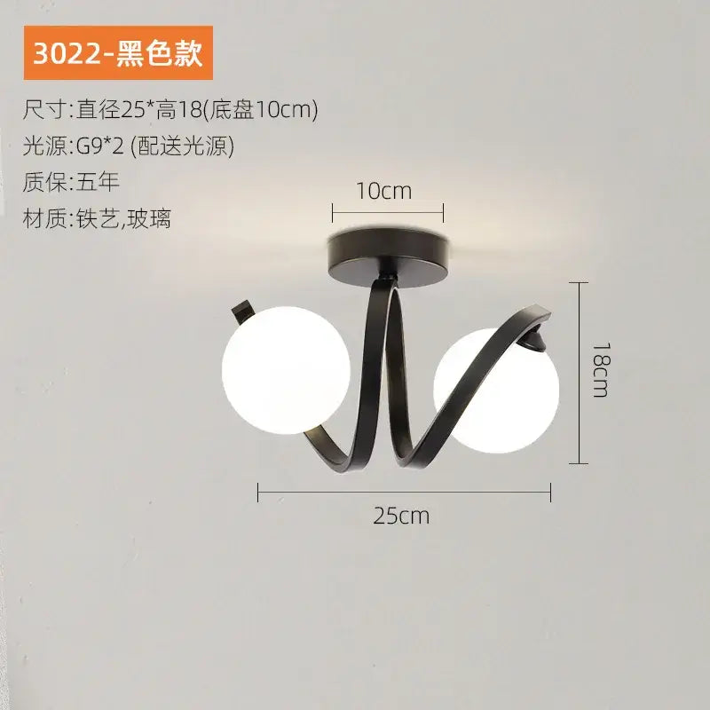 Modern black & gold glass ceiling light entryway twisted metal arms