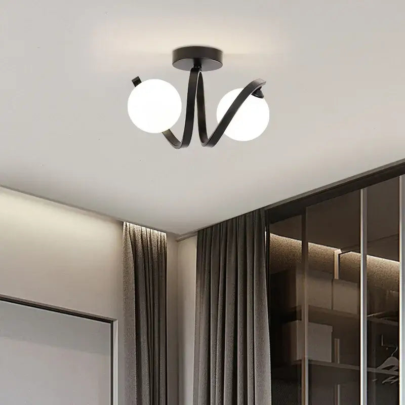 Modern black & gold glass ceiling light entryway twisted metal arms