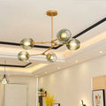 Modern brass and green glass pendant light dining room chandelier