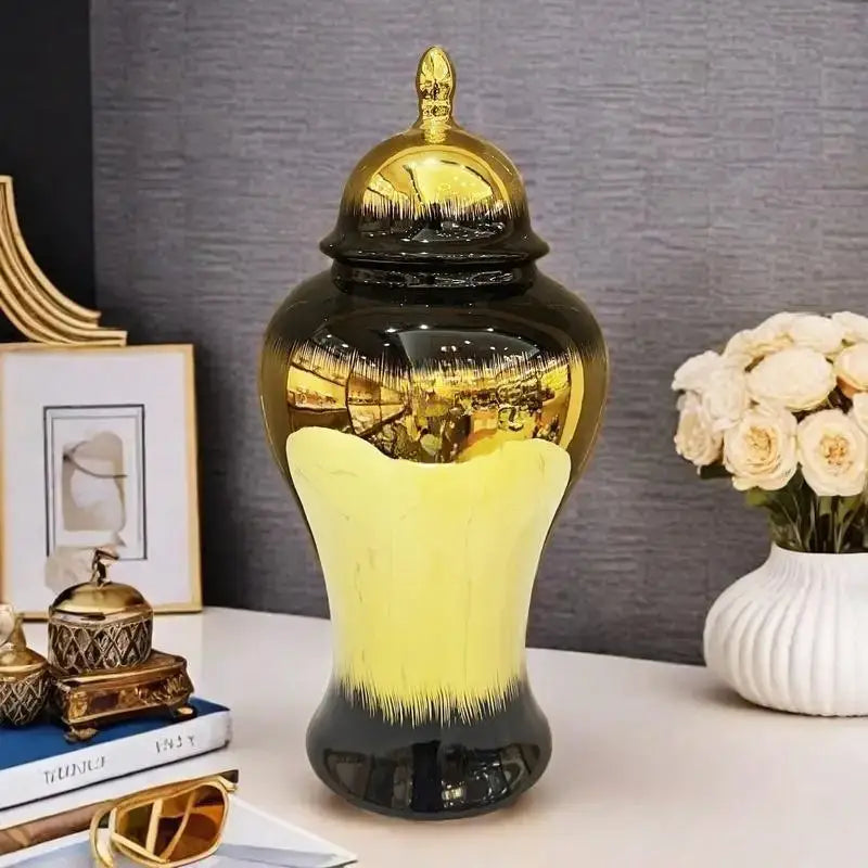 Modern black gold gradated ginger jar living room ceramic vase
