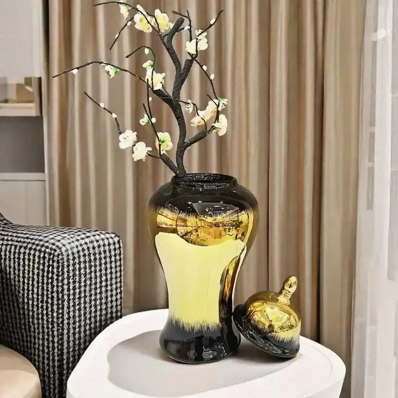 Modern black gold gradated ginger jar living room ceramic vase
