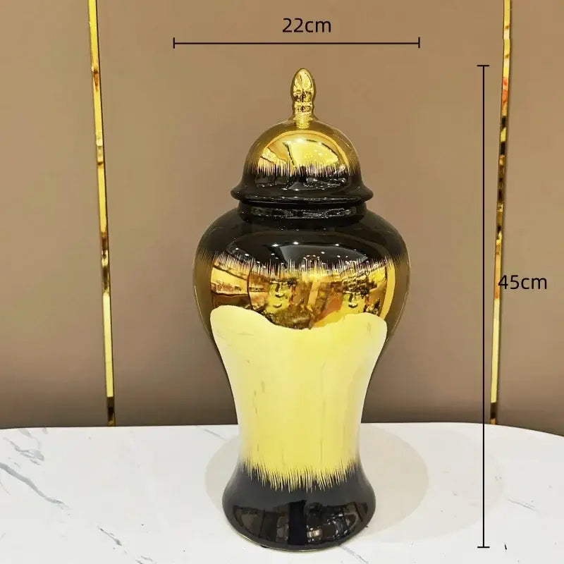 Modern black gold gradated ginger jar living room ceramic vase