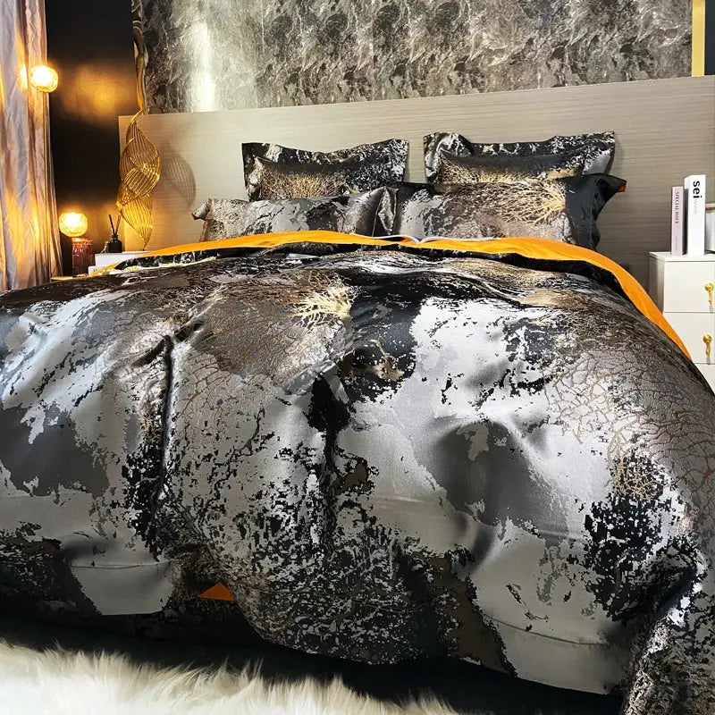 Black gold jacquard egyptian cotton bedding set bedroom duvet cover