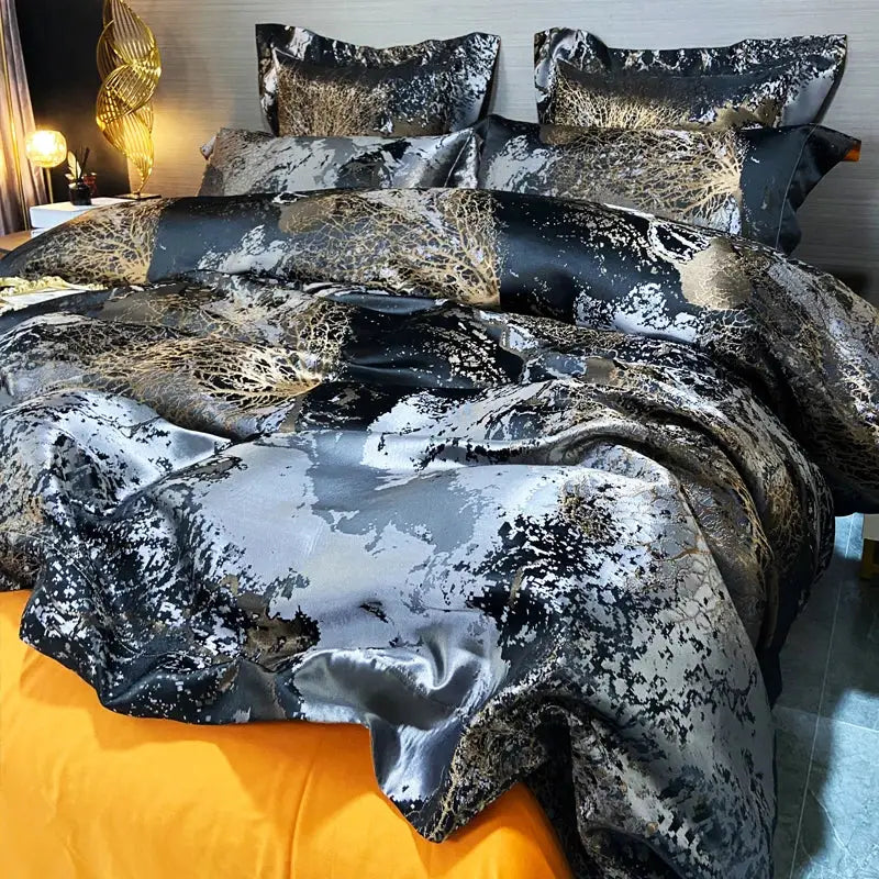 Black gold jacquard egyptian cotton bedding set bedroom duvet cover