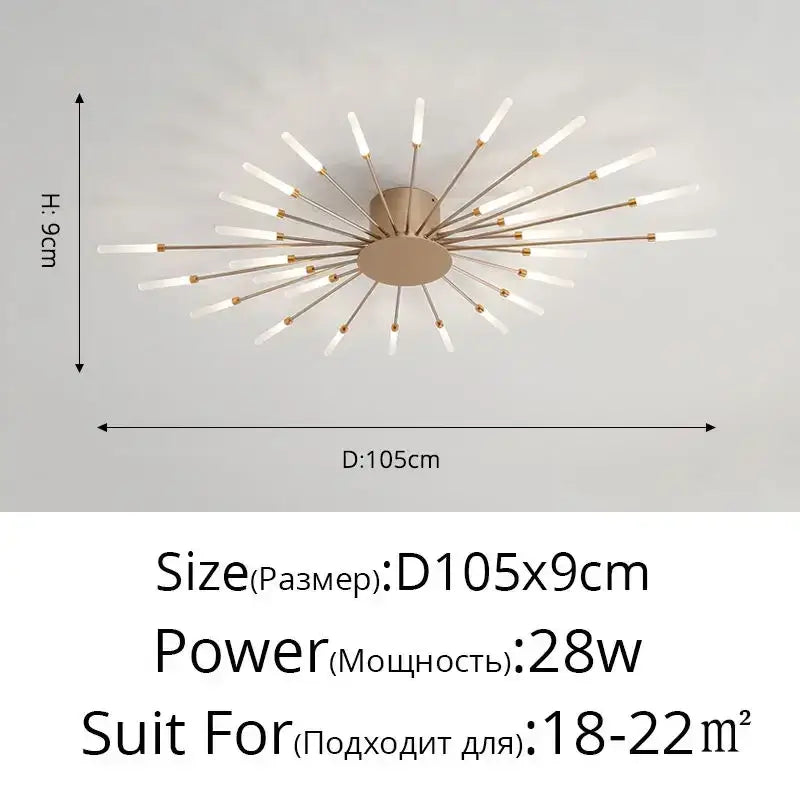 Modern black & gold led chandelier for living room sunburst design
