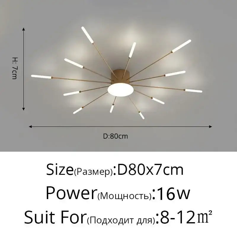 Modern black & gold led chandelier for living room sunburst design