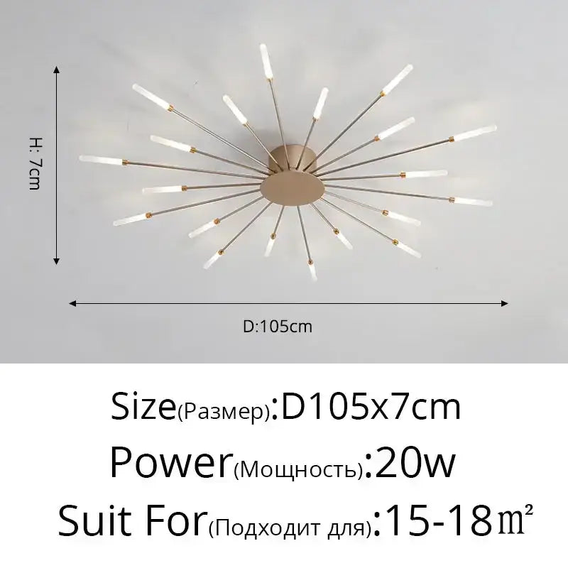 Modern black & gold led chandelier for living room sunburst design