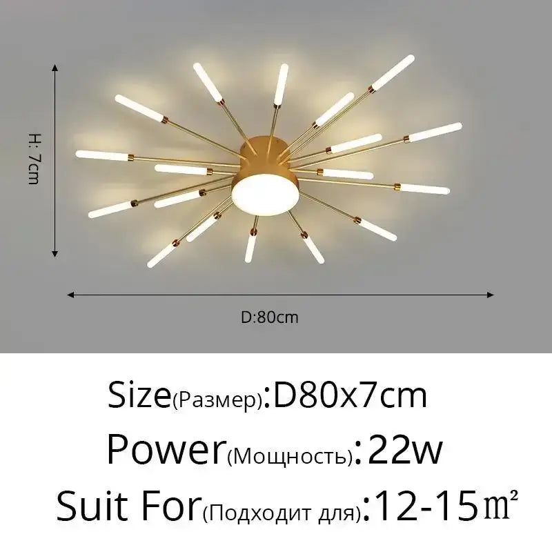 Modern black & gold led chandelier for living room sunburst design