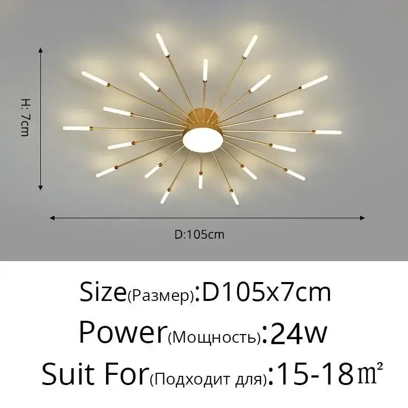 Modern black & gold led chandelier for living room sunburst design