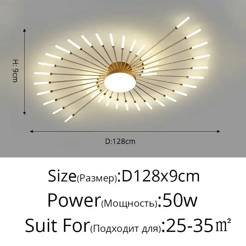 Modern black & gold led chandelier for living room sunburst design