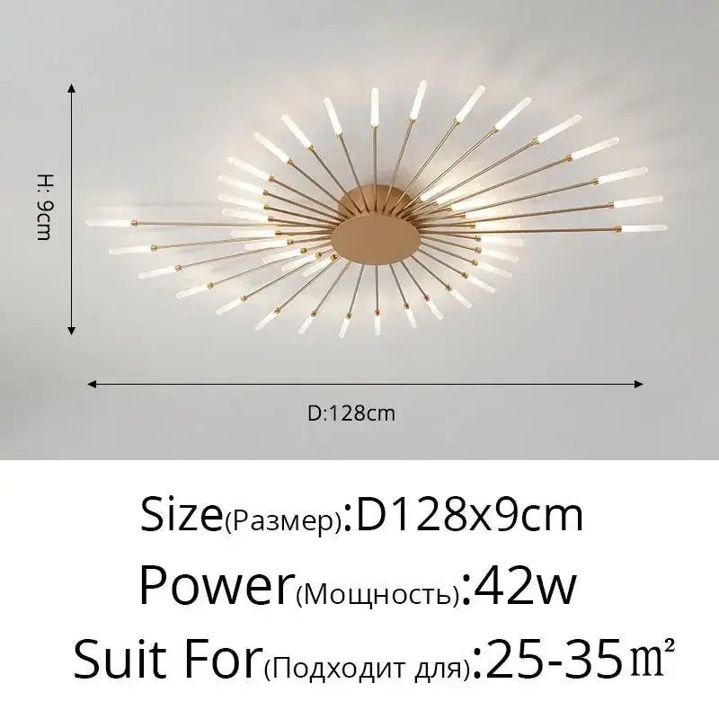 Modern black & gold led chandelier for living room sunburst design