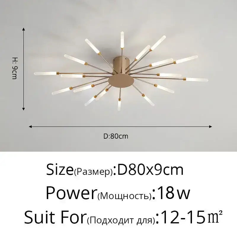 Modern black & gold led chandelier for living room sunburst design