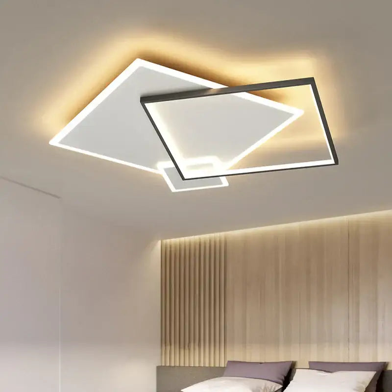 Modern black gold led geometric chandelier for living room