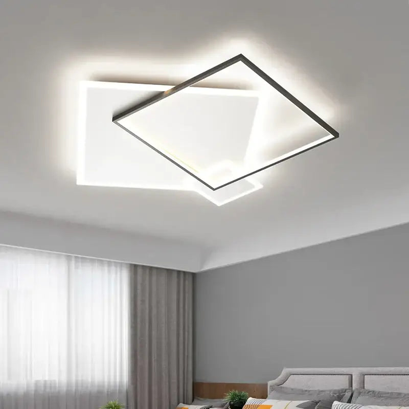 Modern black gold led geometric chandelier for living room