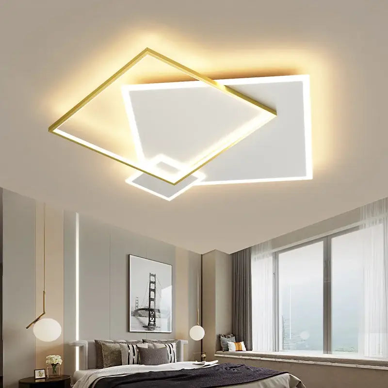 Modern black gold led geometric chandelier for living room