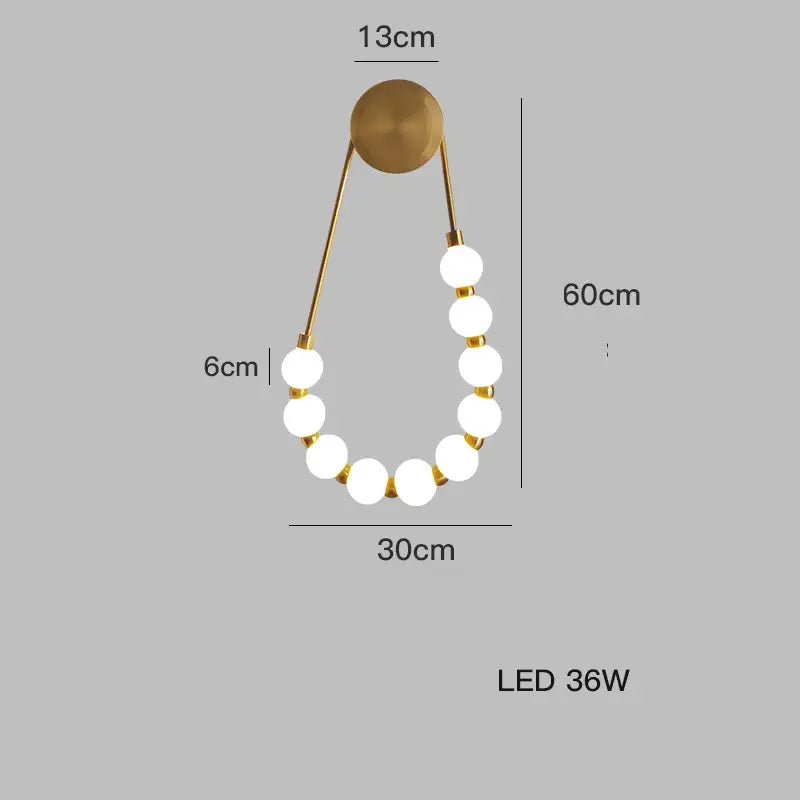 Modern black gold led necklace wall lamp for bedroom